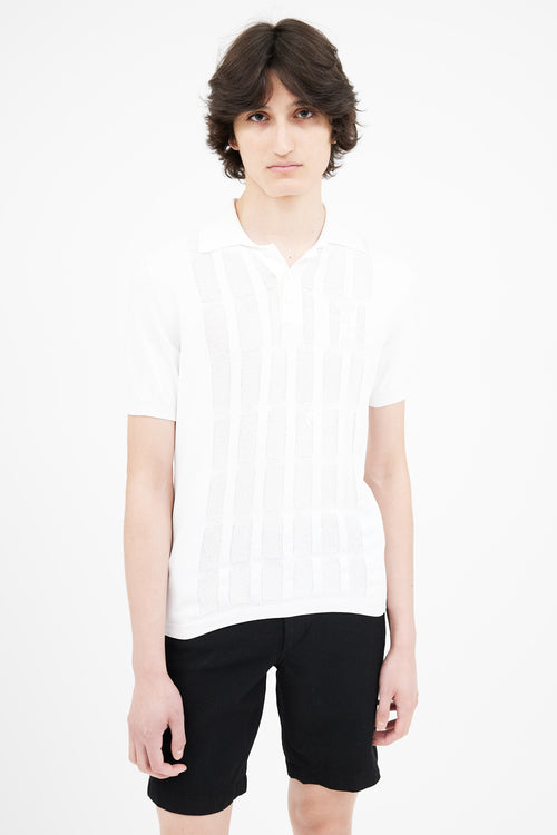 Fendi White Rib Knit Polo