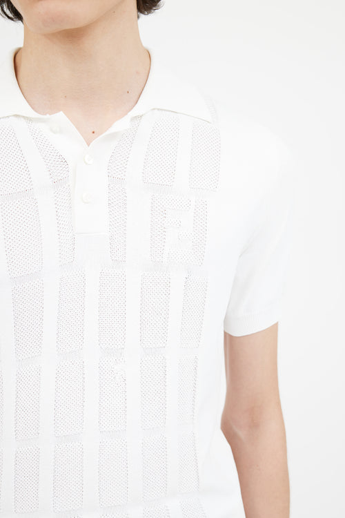 Fendi White Rib Knit Polo