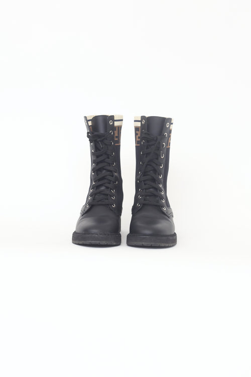 Fendi Black 
Zucca Trim Knit Rockoko Boots