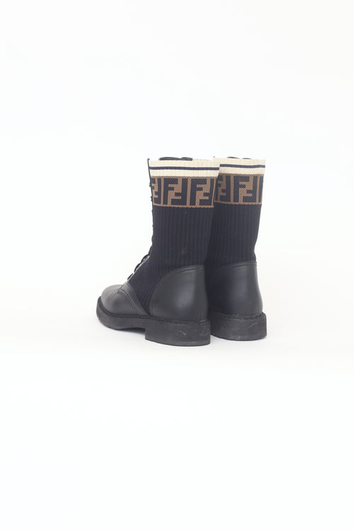 Fendi Black 
Zucca Trim Knit Rockoko Boots