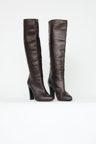 Fendi Bronze Leather Mid Calf Boots