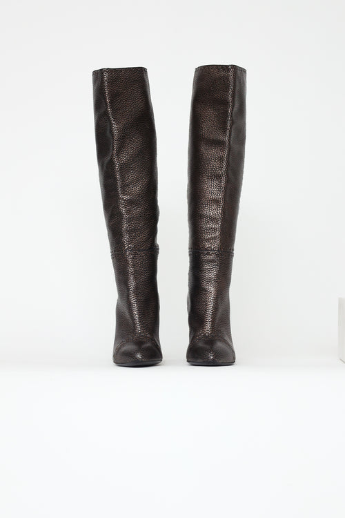 Fendi Bronze Leather Mid Calf Boots