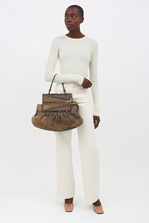 Fendi Brown Suede 
Leather To You Clutch