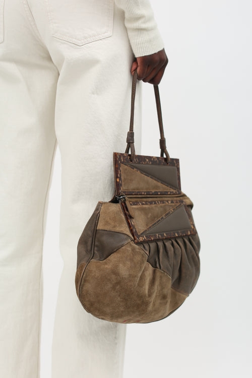 Fendi Brown Suede 
Leather To You Clutch