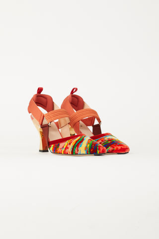 Fendi Orange Multi Colibri Velvet Slingback Heel