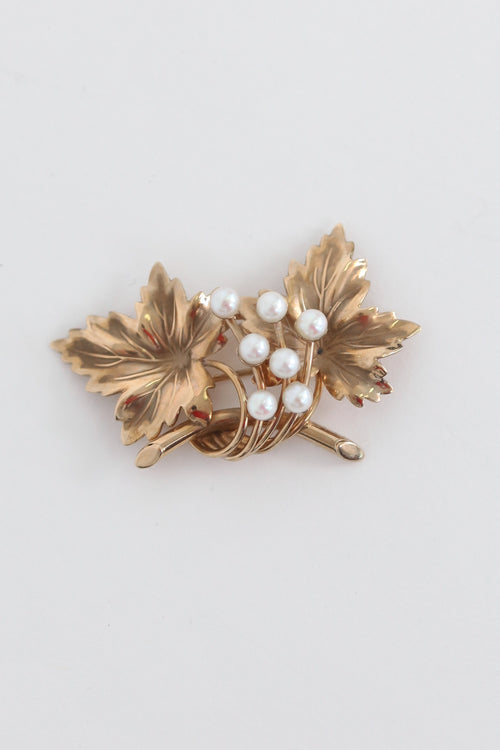 Fine Jewelry Pearl Leaf Brooch