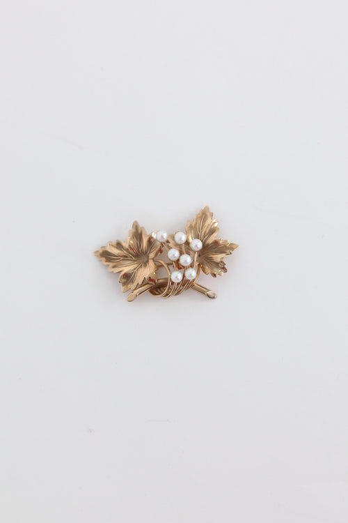 Fine Jewelry Pearl Leaf Brooch