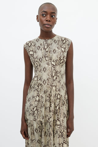 Frame Brown Silk Printed Midi Dress