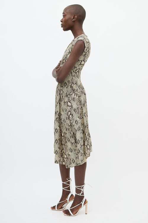 Frame Brown Silk Printed Midi Dress