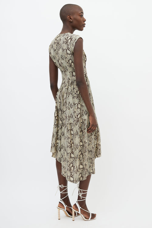 Frame Brown Silk Printed Midi Dress