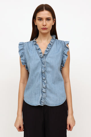 Frame Blue Chambray Ruffle Top