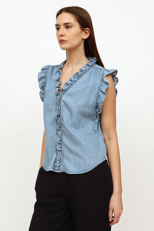 Frame Blue Chambray Ruffle Top