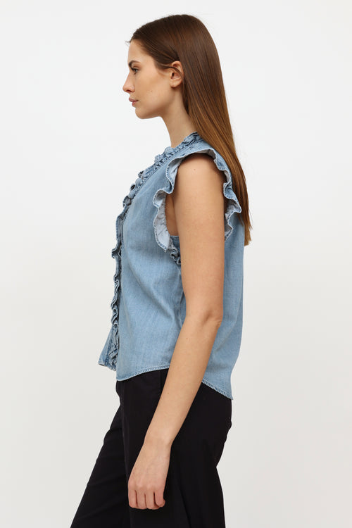 Frame Blue Chambray Ruffle Top