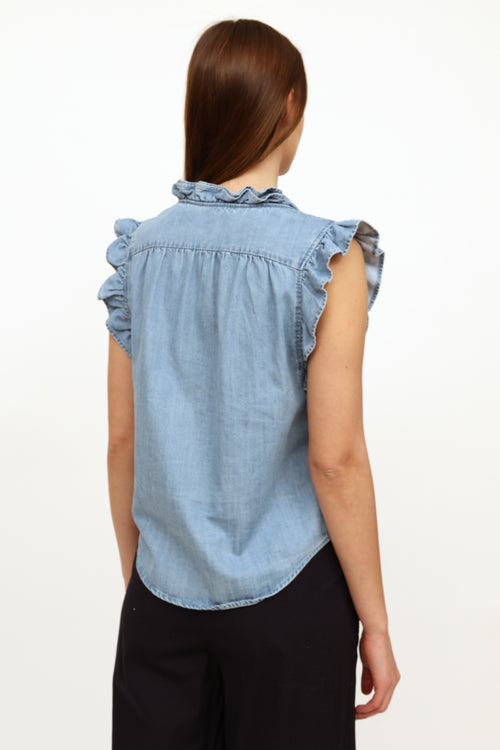 Frame Blue Chambray Ruffle Top