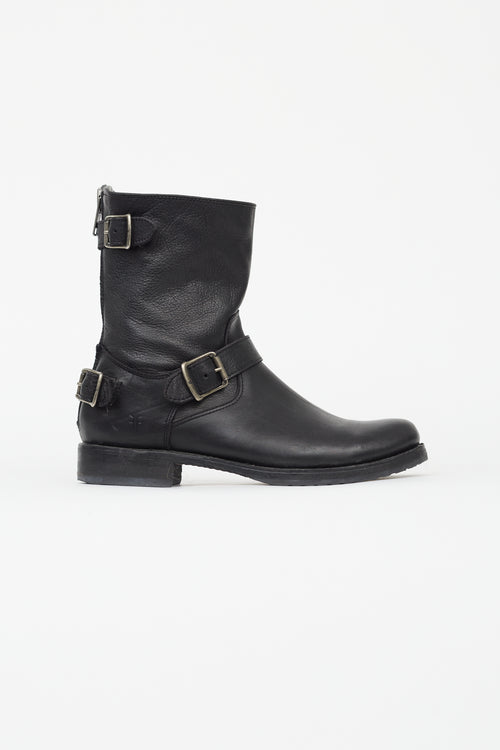 Frye Black Leather Veronica Buckle Boot