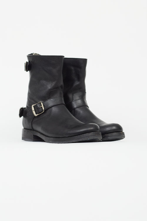 Frye Black Leather Veronica Buckle Boot