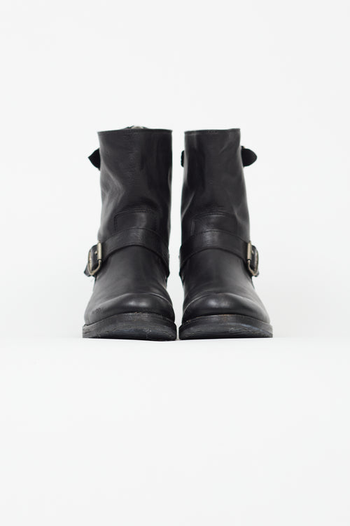 Frye Black Leather Veronica Buckle Boot