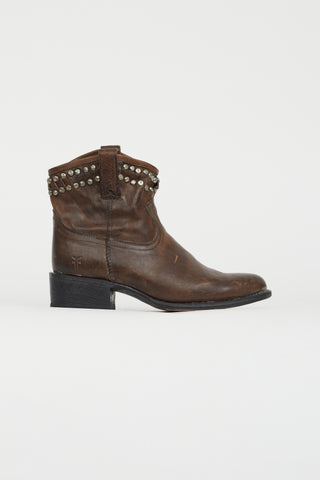 Frye Brown Leather Diana Cut Stud Short Boot