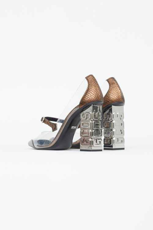 GCDS Brown Leather 
Clear PVC Block Heel Heel