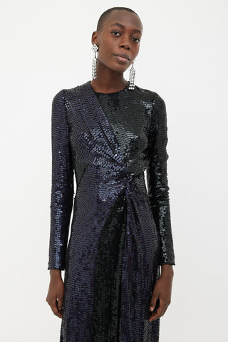 Galvan Navy 
Black Long Sleeve Sequin Dress