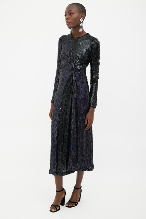 Galvan Navy 
Black Long Sleeve Sequin Dress