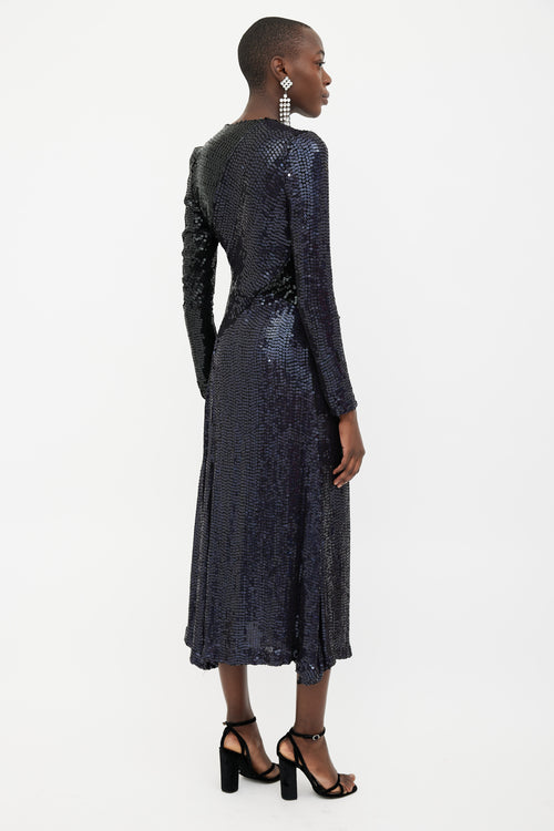 Galvan Navy 
Black Long Sleeve Sequin Dress