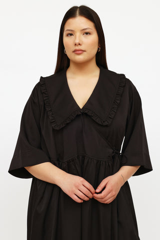 Ganni Black Maxi Wrap Dress