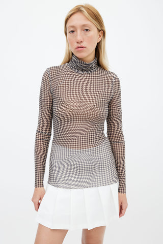 Ganni Black 
Cream Houndstooth Pattern Long Sleeve Turtleneck