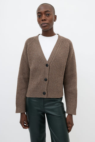 Ganni Brown Ribbed V-Neck Cardigan