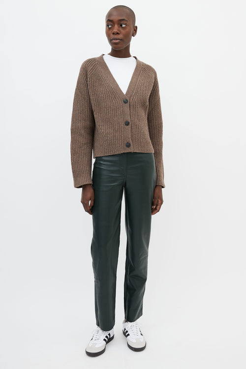 Ganni Brown Ribbed V-Neck Cardigan