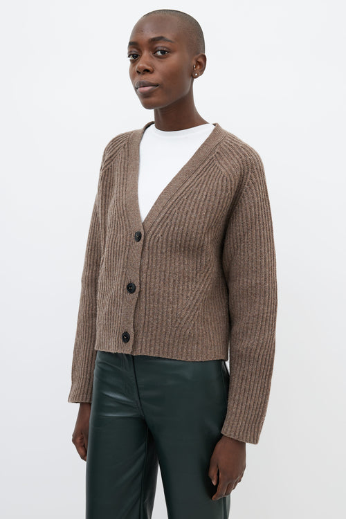 Ganni Brown Ribbed V-Neck Cardigan