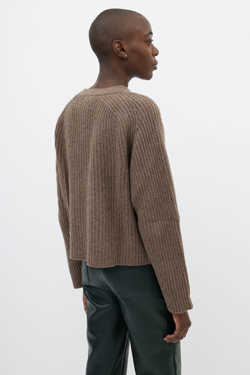 Ganni Brown Ribbed V-Neck Cardigan