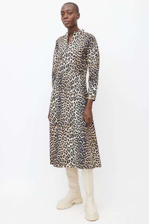 Ganni Brown 
Black Printed Pattern Long Sleeves Dress