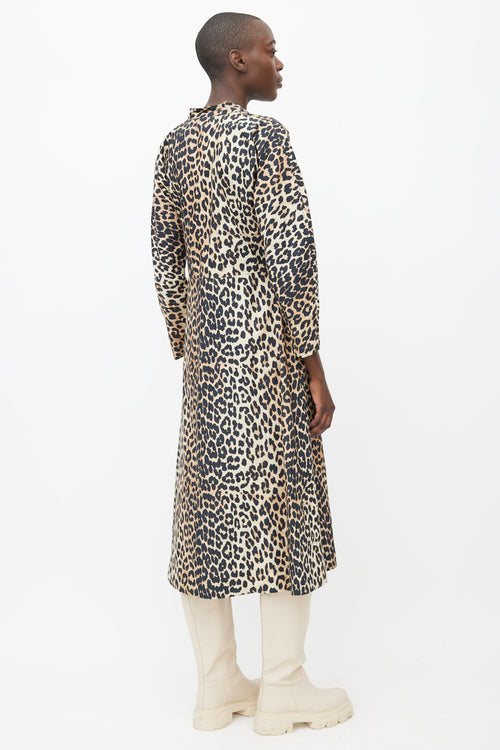 Ganni Brown 
Black Printed Pattern Long Sleeves Dress