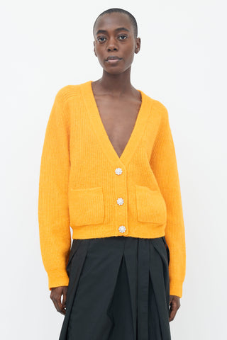 Ganni Orange Embellished Ribbed Cardigan