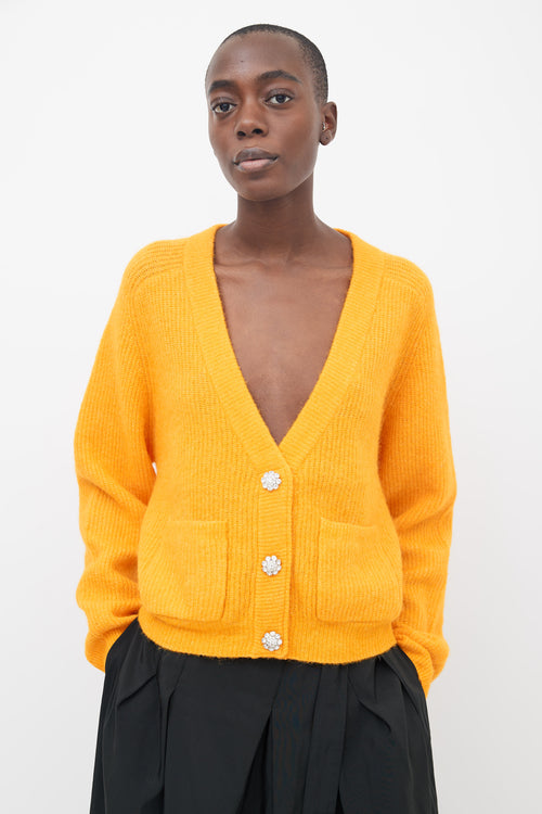 Ganni Orange Embellished Ribbed Cardigan