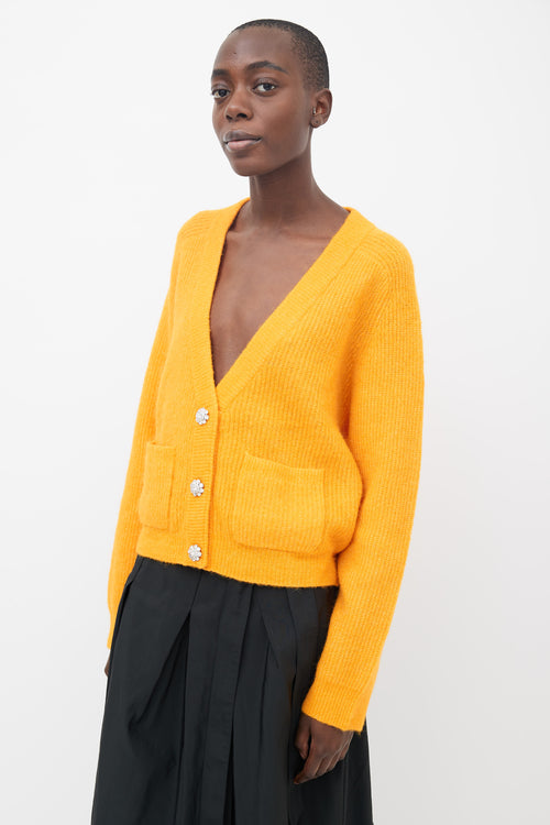 Ganni Orange Embellished Ribbed Cardigan