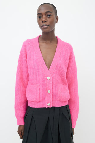 Ganni Pink Embellished Ribbed Cardigan