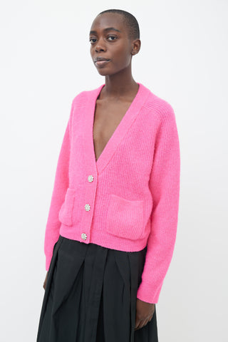 Ganni Pink Embellished Ribbed Cardigan