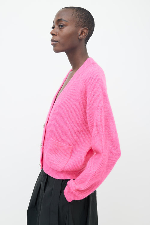 Ganni Pink Embellished Ribbed Cardigan