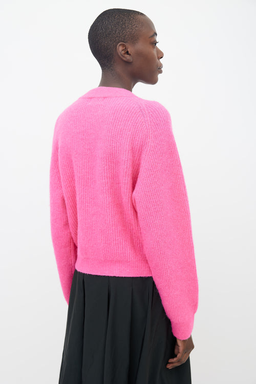 Ganni Pink Embellished Ribbed Cardigan