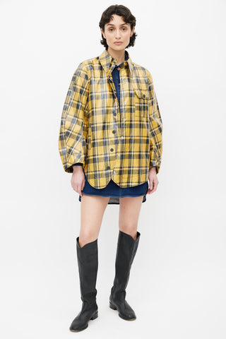 Ganni Yellow 
Black Plaid Coated Jacket