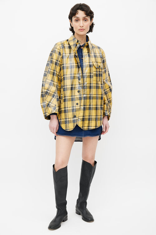 Ganni Yellow 
Black Plaid Coated Jacket