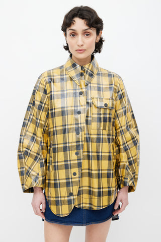 Ganni Yellow 
Black Plaid Coated Jacket