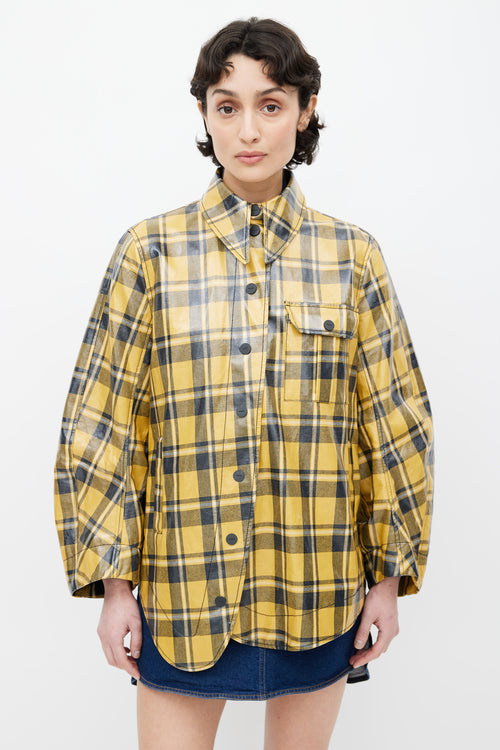 Ganni Yellow 
Black Plaid Coated Jacket