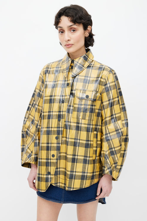 Ganni Yellow 
Black Plaid Coated Jacket