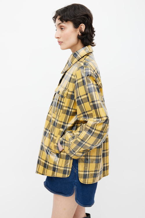 Ganni Yellow 
Black Plaid Coated Jacket