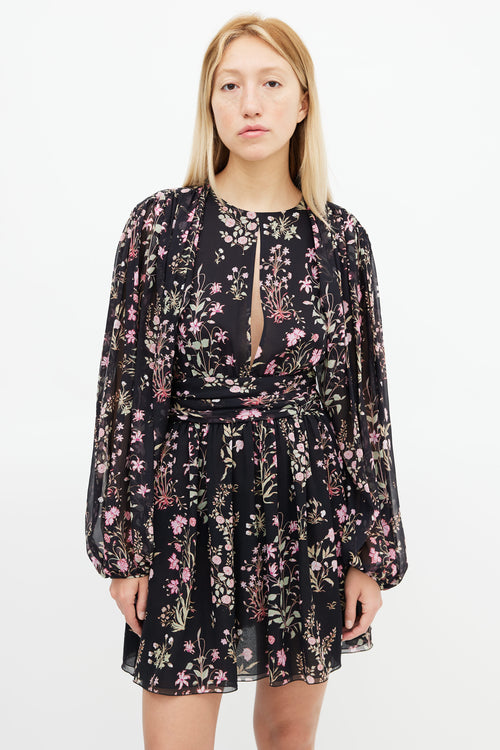 Giambattista Valli Black 
Pink Floral Silk  Dress