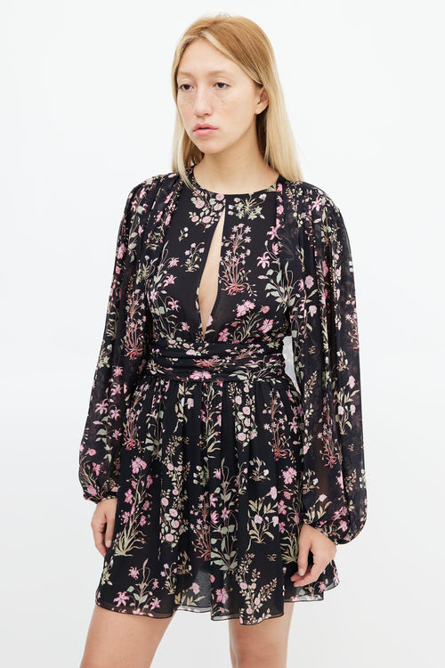 Giambattista Valli Black 
Pink Floral Silk  Dress