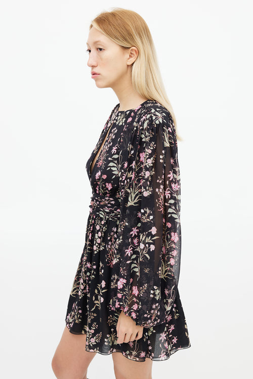 Giambattista Valli Black 
Pink Floral Silk  Dress